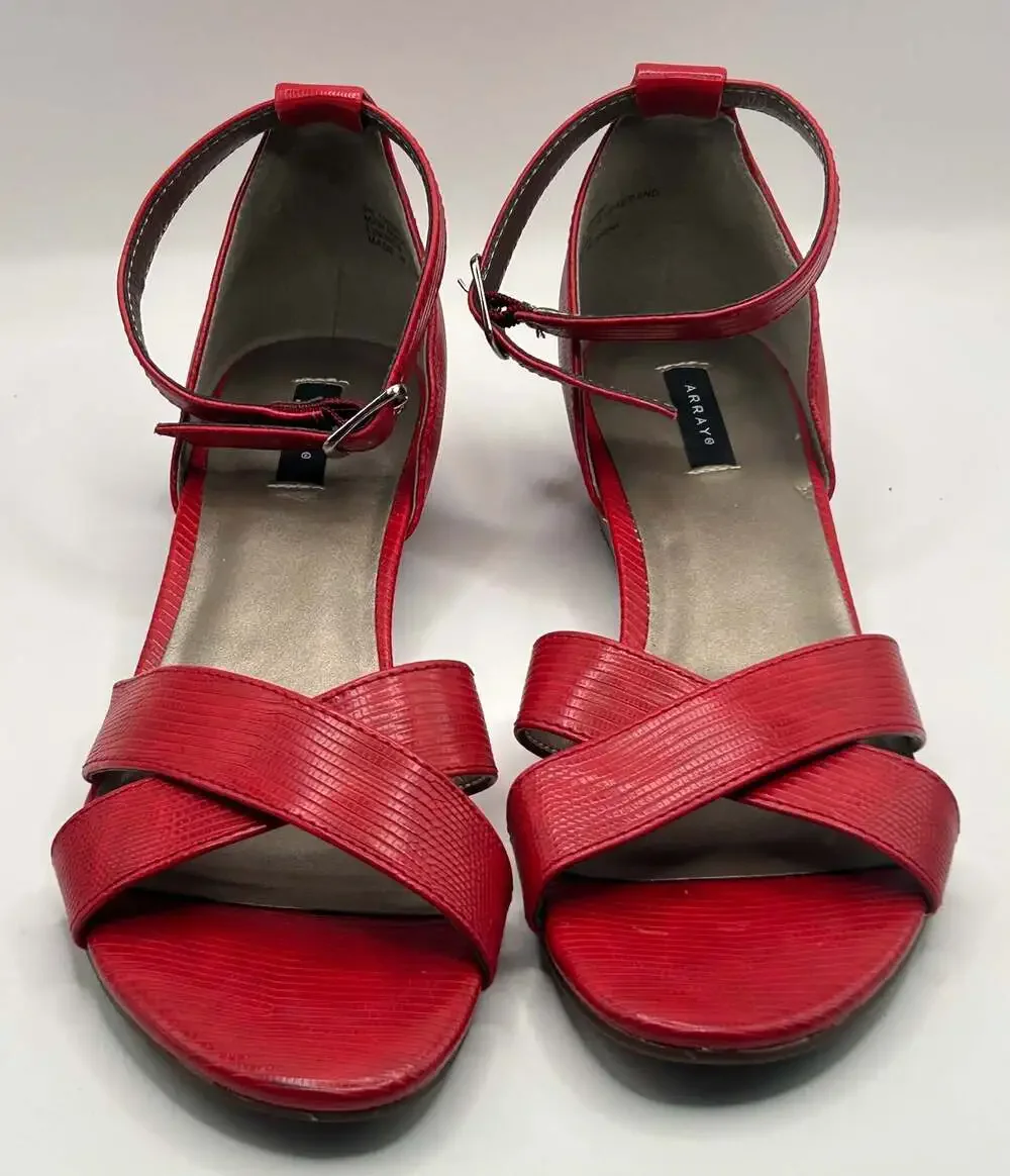 ARRAY Praise Red Textured Wedge Sandals with Ankle Strap